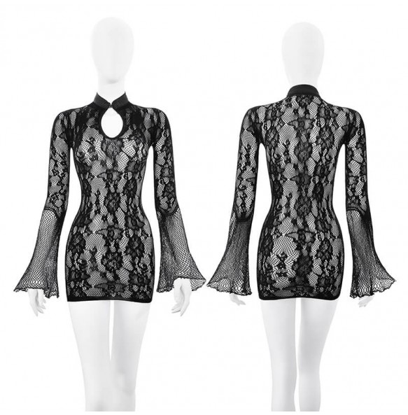 FEE ET MOI - Tear-Away Sheer Jacquard Cheongsam (Black)